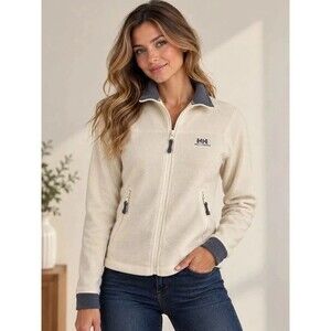 Helly Hansen Women’s S Cream Midlayer Jacket Full Zip Gray Y2K Gorpcore